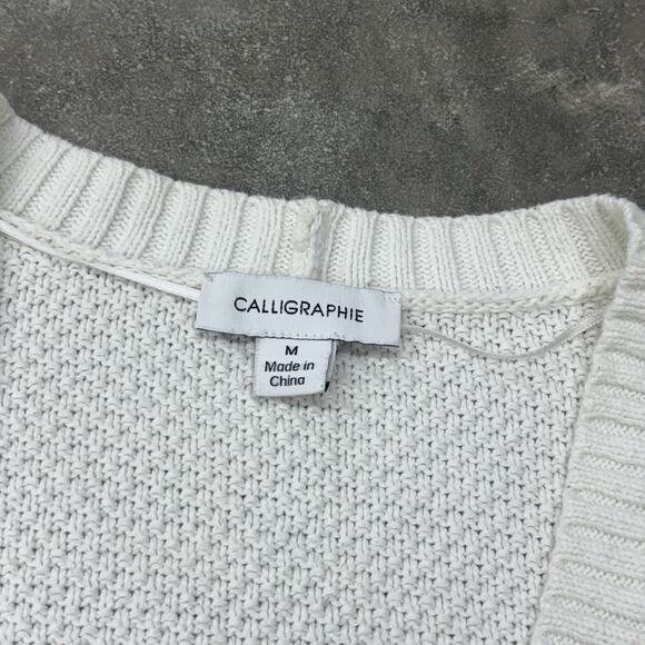 Calligraphie Womens Medium White Cotton Blend Button Up Cardigan Sweater Cropped - Picture 5 of 9